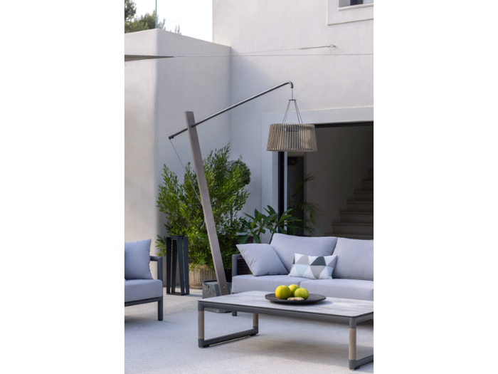 TINKA69+TECK127 - Contemporary style solar powered LED with swing arm wooden Outdoor arc lamp _ Les Jardins®